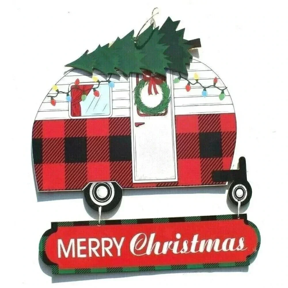 NEW Christmas Camper Retro Season’s Greetings Wood Outdoor Hanging Sign
